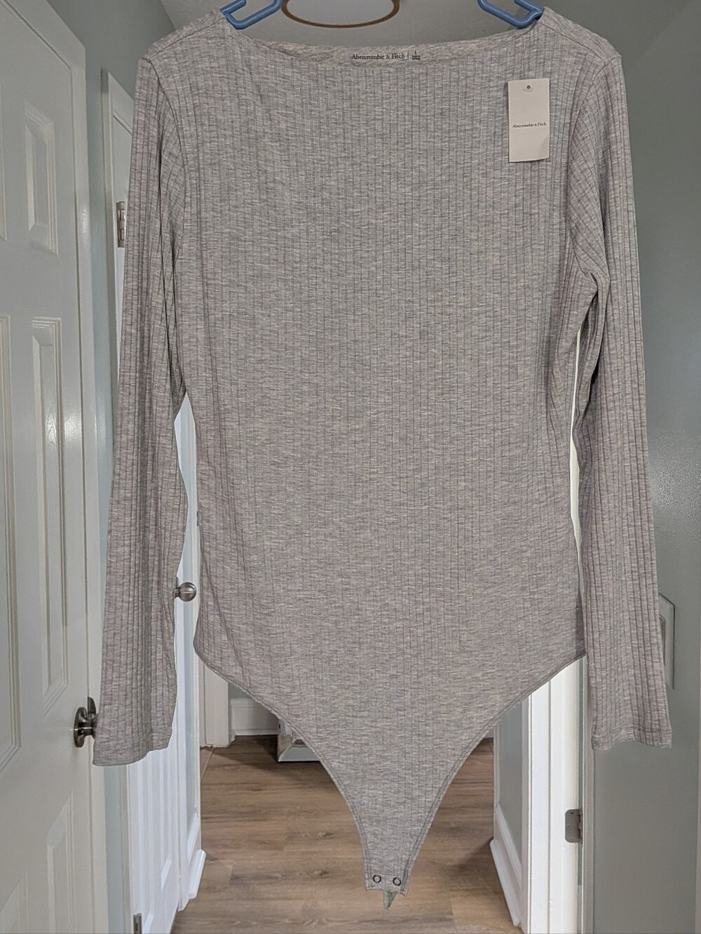 Abercrombie Fitch Stretch Ribbed Long-Sleeve Bodysuit - Light Gray NWT